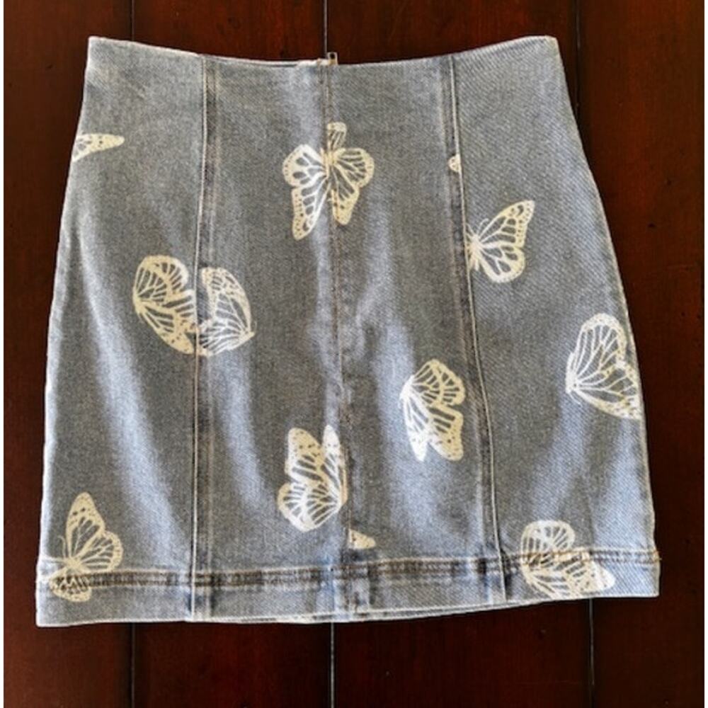 Tinseltown Women’s Medium Denim Mini‎ Skirt Butterfly Print Y2K Straight Skirt